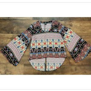 FRIDAY Boho Hi Lo Tunic Long Bell Sleeve Blouse